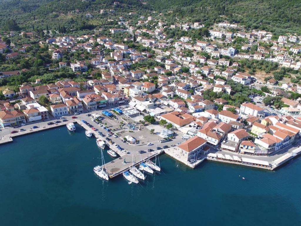 Aerial view over the bay of Vathi