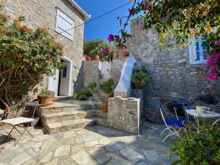 Entrance terrace to main house left, guest house right