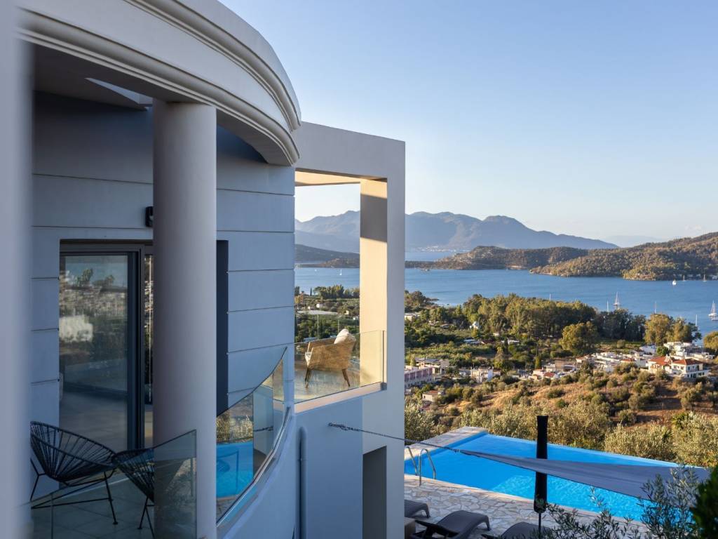 Luxury hilltop modern house overlooking Poros from Galatas