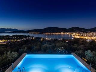 Pink Hillside Galatas House pool overlooking Poros Island