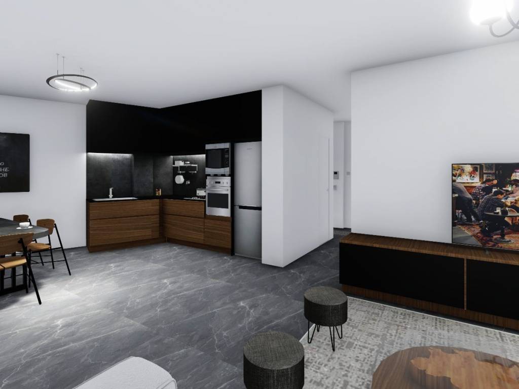 The open plan kitchen