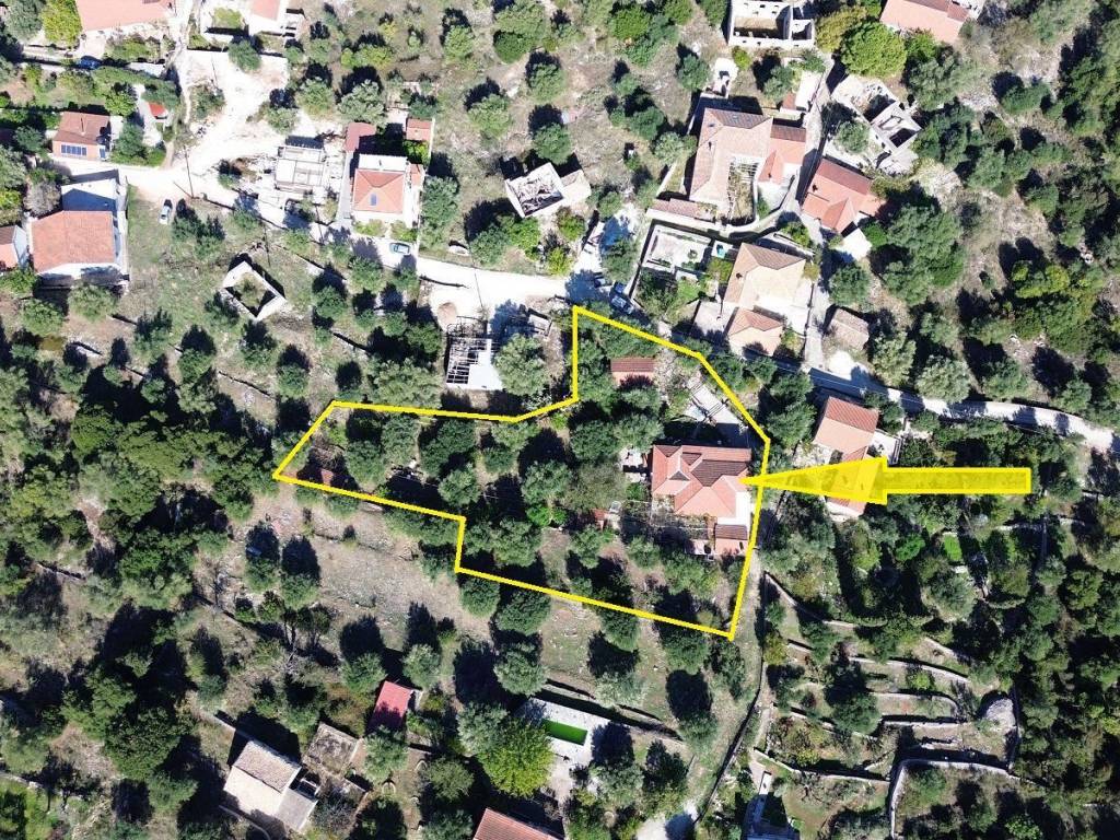 Aerial view with location and border of the property