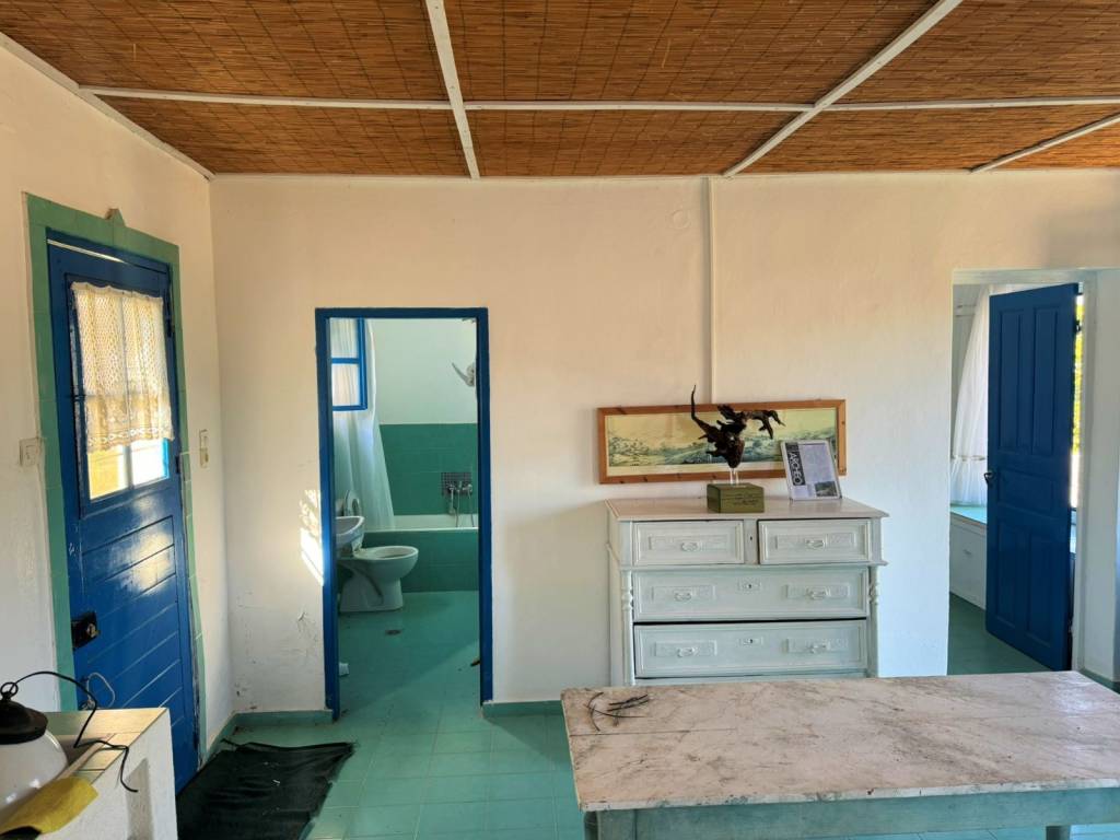 Open plan kitchen and bathroom