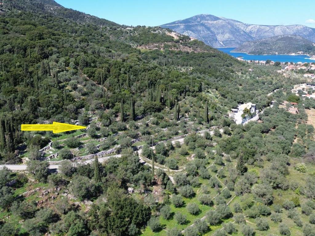 Aerial view and location of land for sale in Vathi, Ithaca