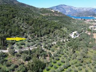 Aerial view and location of land for sale in Vathi, Ithaca