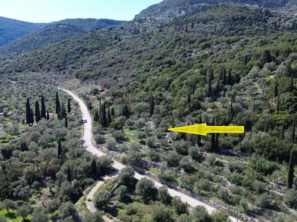 Aerial view and location of land for sale in Vathi, Ithaca