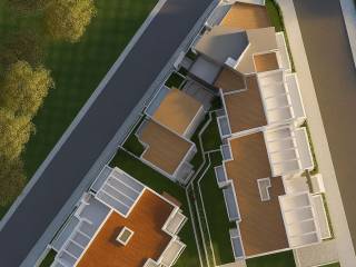 Αεροφωτογραφία διάταξης συγκροτήματος κατοικιών με κήπους.