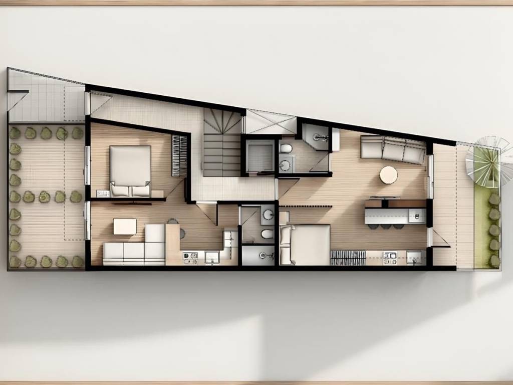 Isogeia katopse, 2 diamerismata me piso kepo &amp;kai taratsa.