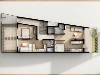 Isogeia katopse, 2 diamerismata me piso kepo &amp;kai taratsa.