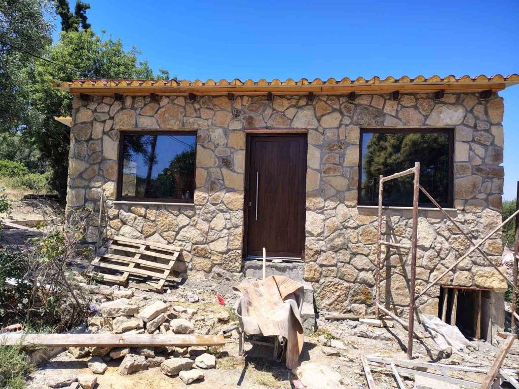 Residence façade after stone installation