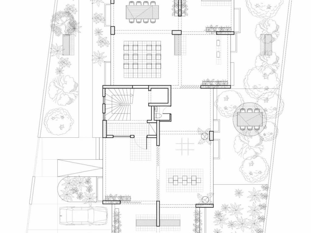 Κάτοψη πυλωτής και χώρων πρασίνου