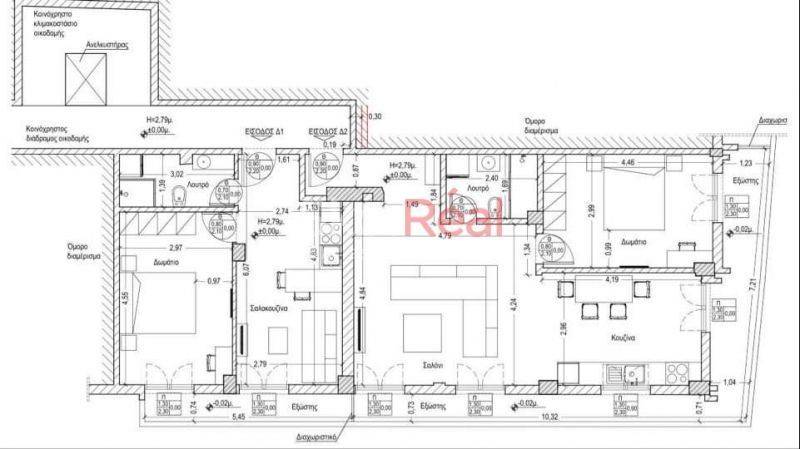 Κάτοψη διαχωρισμού σε δύο οικίες 45τμ &amp; 75τμ