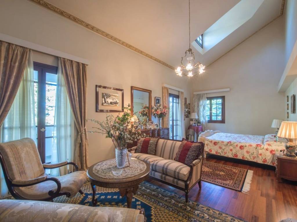 Master bedroom, fireplace and bathroom