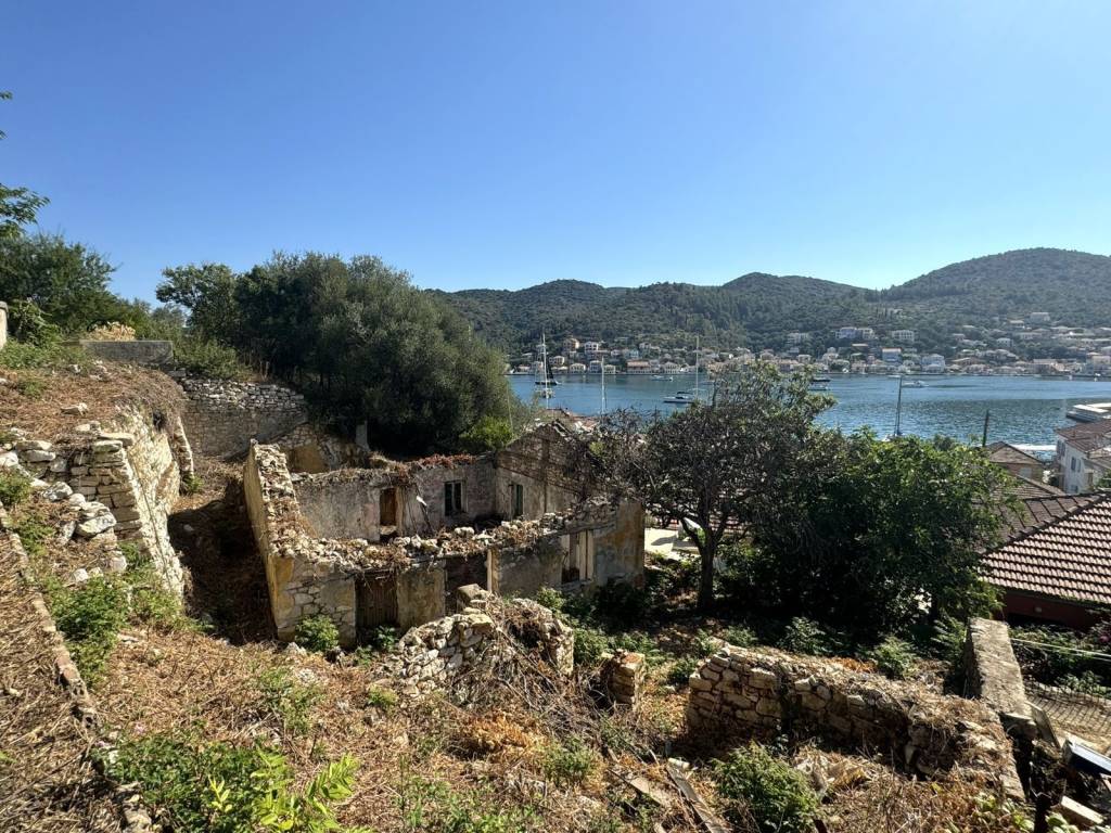 Aerial view of ruin with sea views for sale in Vathi Ithaca