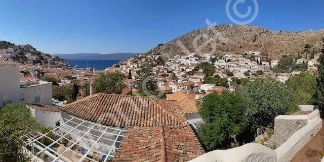 View of main house, and Hydra harbour from chapel terrace
