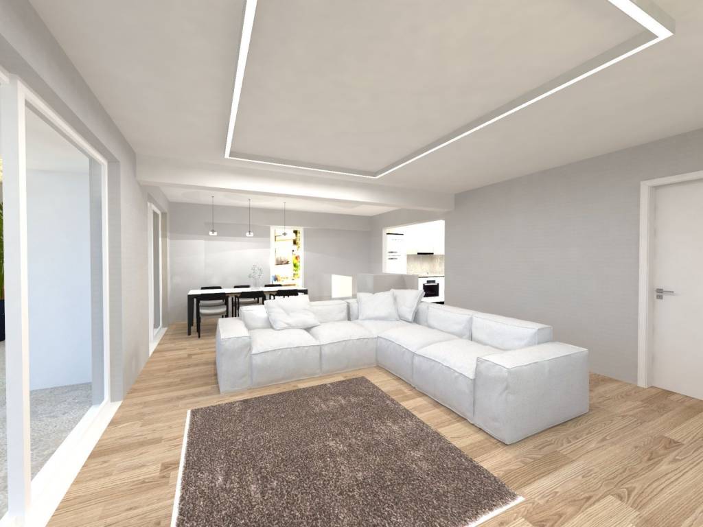 Ενιαίος χώρος καθιστικού τραπεζαρίας με ανοικτή κουζίνα