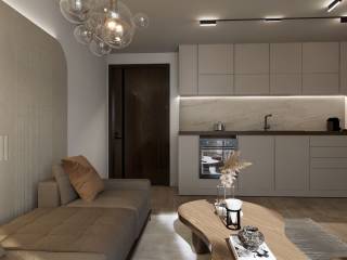 Φωτορεαλιστική απεικόνιση / καθιστικό και κουζίνα