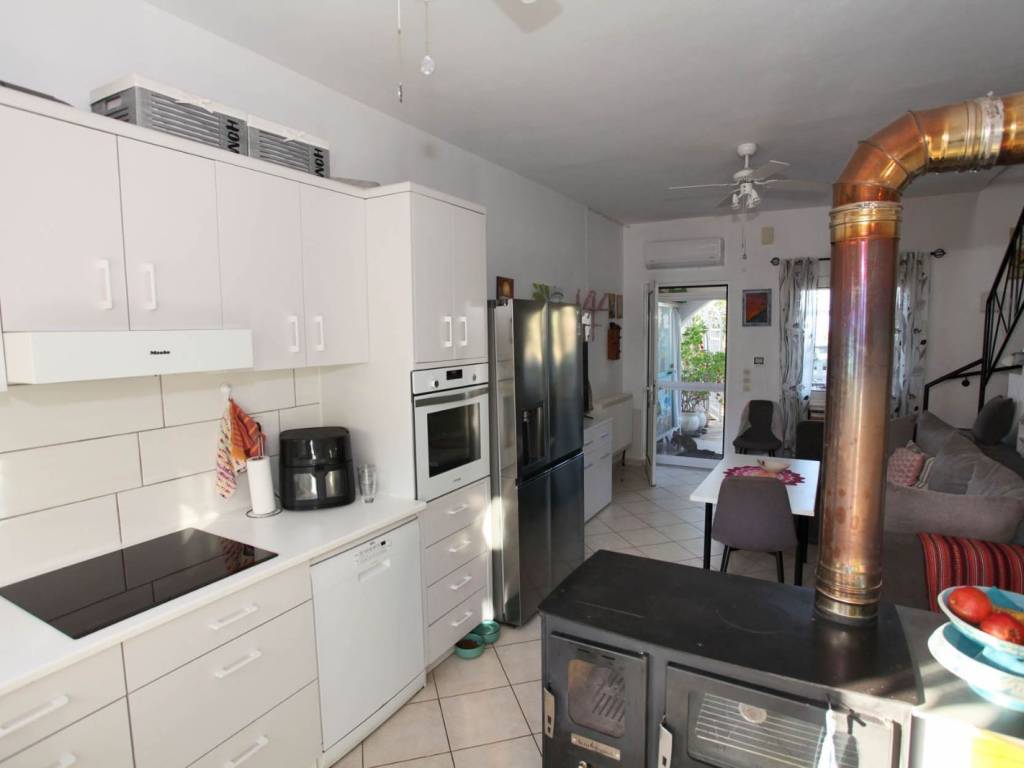 kitchen with  newly updated wood burning fire