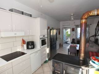 kitchen with  newly updated wood burning fire