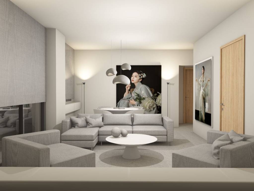 φωτορεαλιστική απεικόνηση σαλονιού - τραπεζαρίας