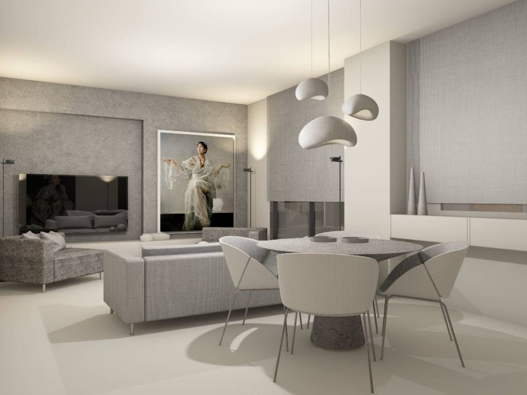 φωτορεαλιστική απεικόνηση  τραπεζαρίας από άλλη γωνία θέασης