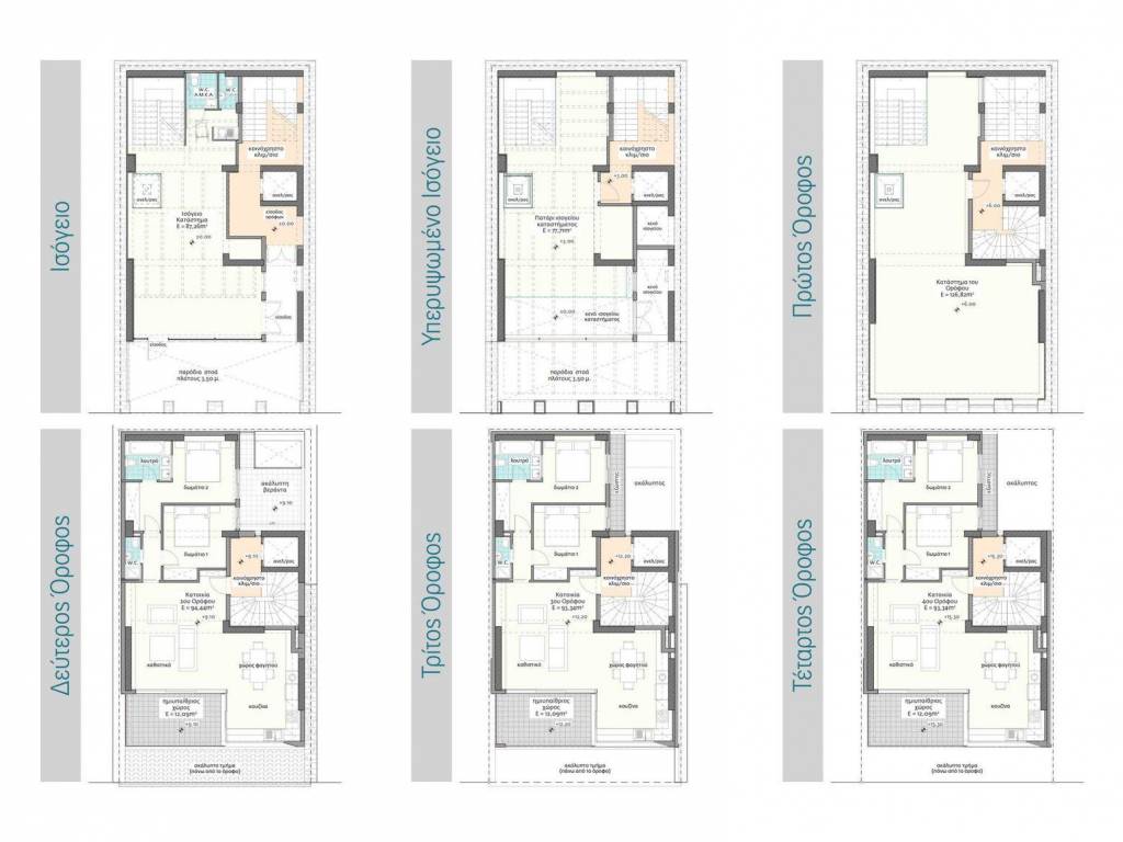 Katopseis orophon - isogeio-4os / Floor plans - Ground to 4rth floor